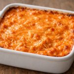 A creamy, spicy, low-carb Buffalo chicken dip baked until hot, smooth, and lightly browned on top.