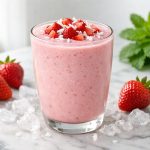 A creamy strawberry smoothie blended with coconut milk for a refreshing keto-friendly drink.