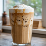 Blended iced coffee with caramel flavor and a creamy texture.