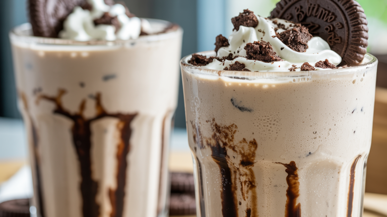A thick low-carb milkshake blended with vanilla cream and crushed keto chocolate cookies.