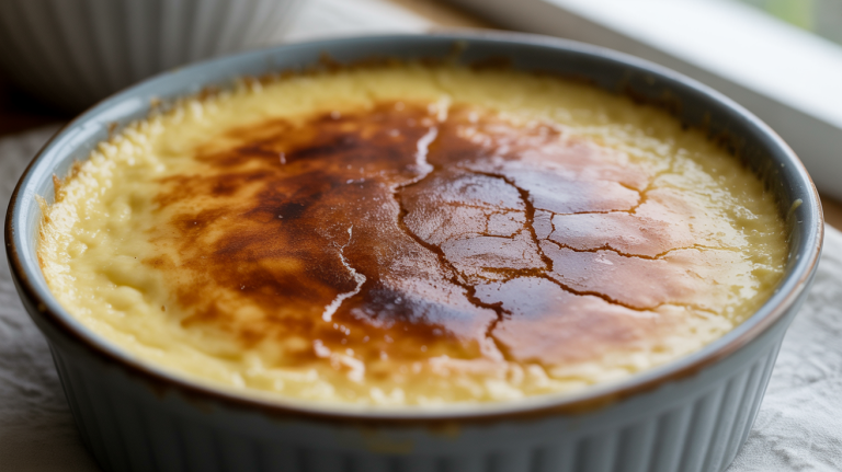 Silky baked custard with a crisp caramelized top layer.